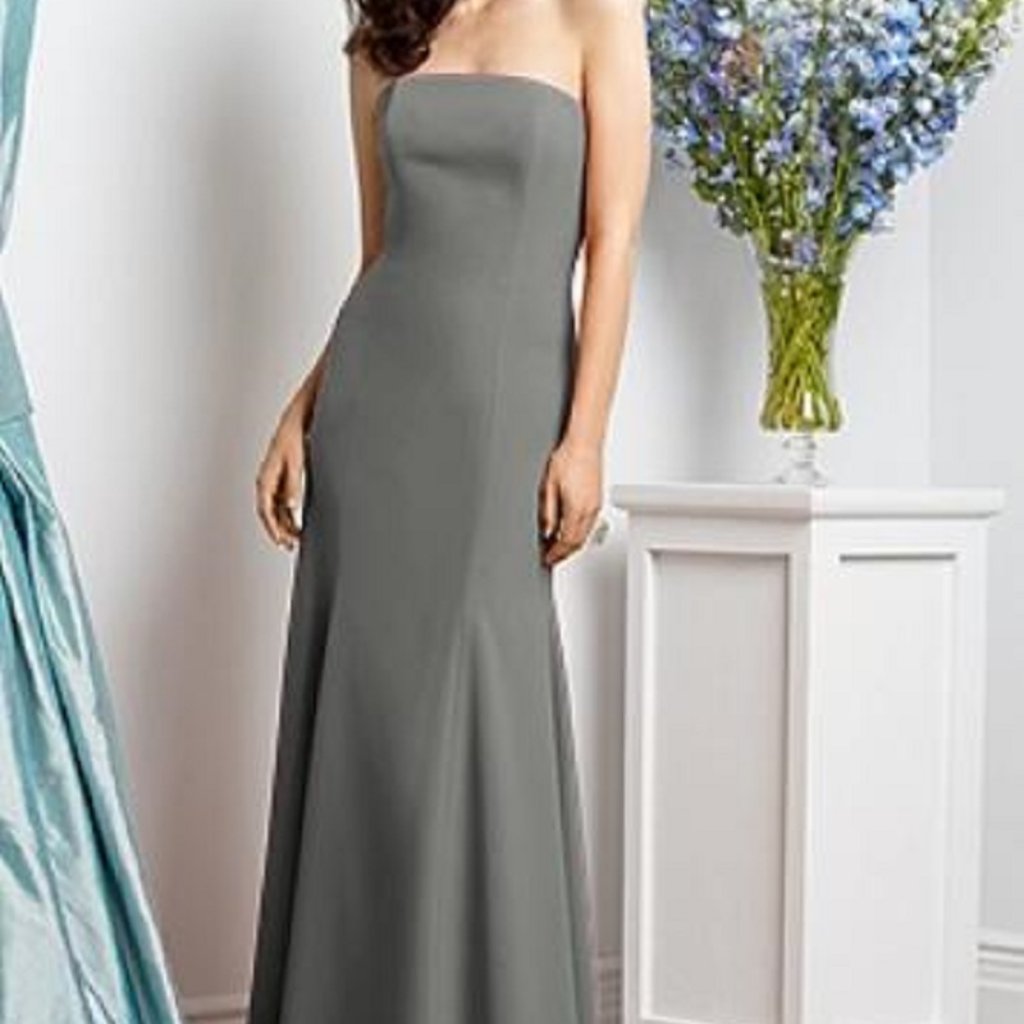 Dessy 2935..Full Length, Strapless, Mermaid Style Dress...Gray...Size 10...Nwt